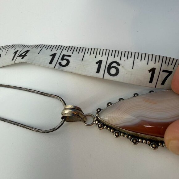Vintage Agate & 925 Sterling Silver Pendant, Silver-tone Necklace - Picture 3 of 3